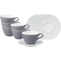 MILCHKAFFEETASSEN MIT UNTERTASSEN Life Fashion Elegant Grey 370 ml 6er Set