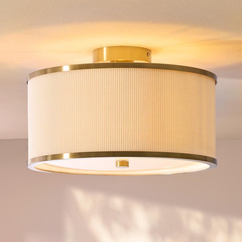 Alexis Flush Cream Pleated & Gold Ceiling Light
