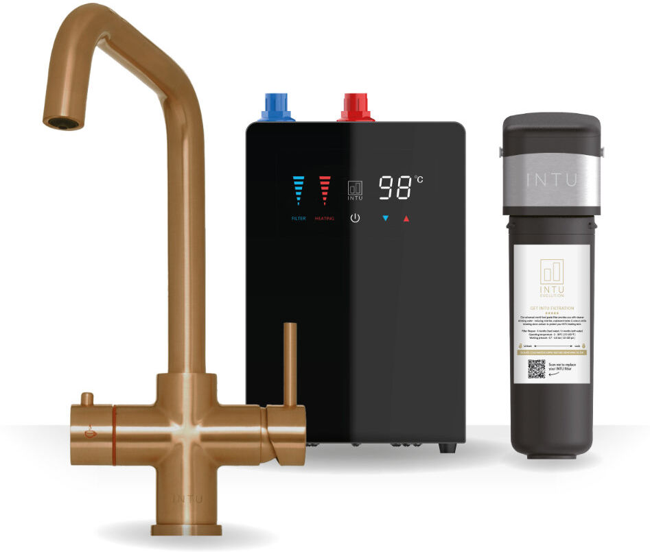 INTU 4-1 Instant Boiling Filtered Water Tap - Square Neck Brushed Copper 21cm