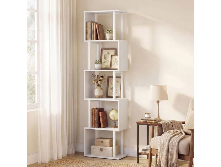 Bibliothèque sur Pieds à 5 Niveaux COSTWAY en Forme de S Cadre Métal Étagère Ouverte à Livres pour Salon Chambre Bureau Blanc