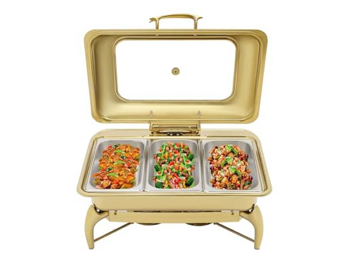 Goldene Chafing-Dishes aus Edelstahl for das Buffet warmhaltebehälter Rechteckiges Chafing Dish-Buffet-Set, Buffetwärmer for Catering, Veranstaltungen