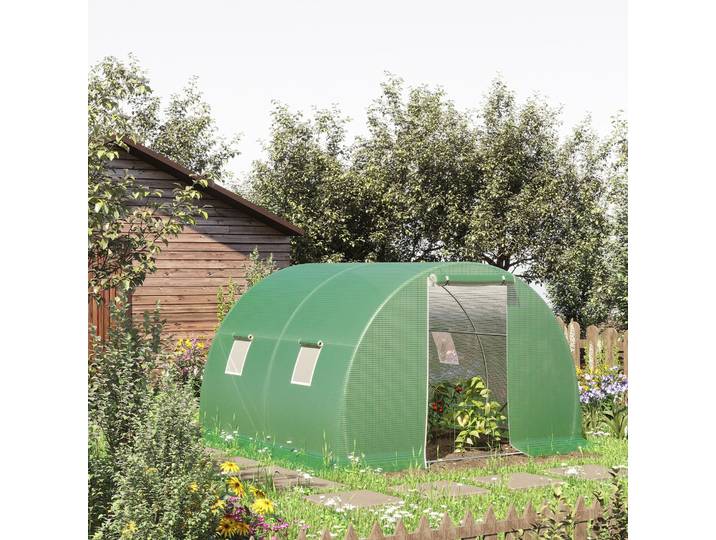 Outsunny Serre Tunnel 9m² Vert Bâche PE Châssis Acier