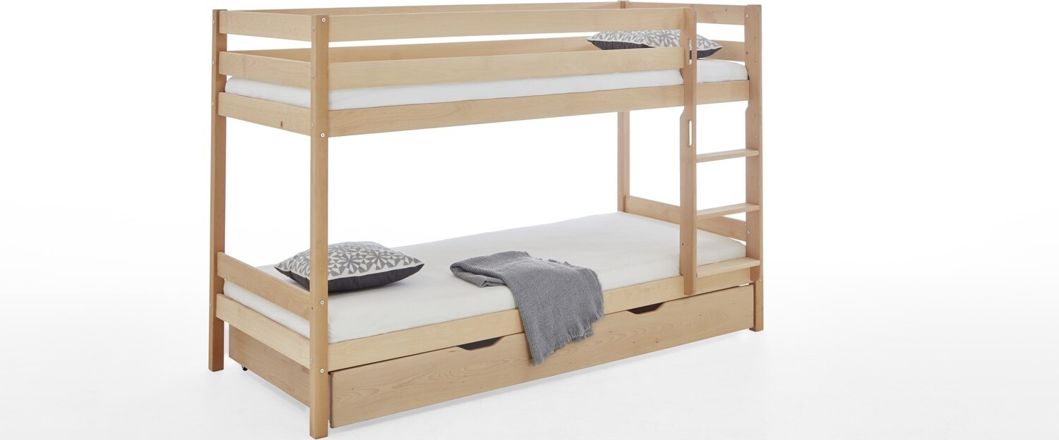 Etagenbett Lupo Buche massiv 90x200 cm mit Schublade