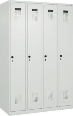 Kleiderspind C+P Evolo Plus, 4 Abteile, Anschlag rechts, Sicherheits-Drehriegel, B 1200 x T 500 x H 1850 mm, lichtgrau/lichtgrau