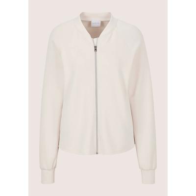 Kurzjacke MADELEINE "Jerseyjacke Basicjacke mit Blousonkragen", Damen, Gr. 36, weiß (perlweiß), Obermaterial: 50% Polyamid PA. 45% Viskose CV. 5% Elasthan EL., Modern, Jacken Kurzjacke, Blousonkragen