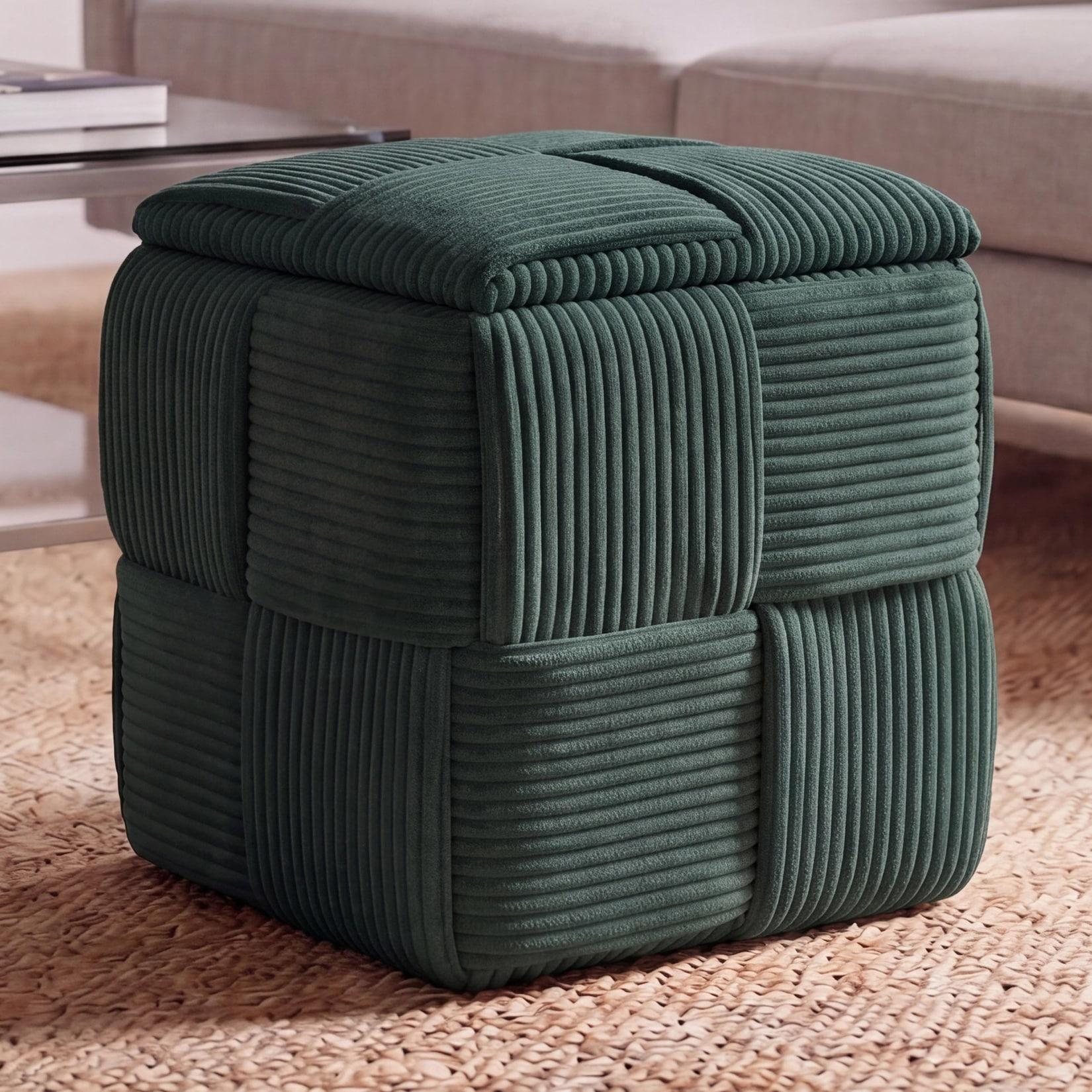 Hocker MCW-Q47, Sitzhocker Ottomane Polsterhocker Pouf, Deckel Staufach Stoff Cord (260g/m²) 43x40x40cm