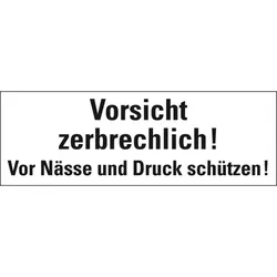 Aufkleber I Hinweisetikett Zerbrechl.! Vor Nässe..., weiß, Haftpapier, permanent, 147x50mm, 250/Rolle