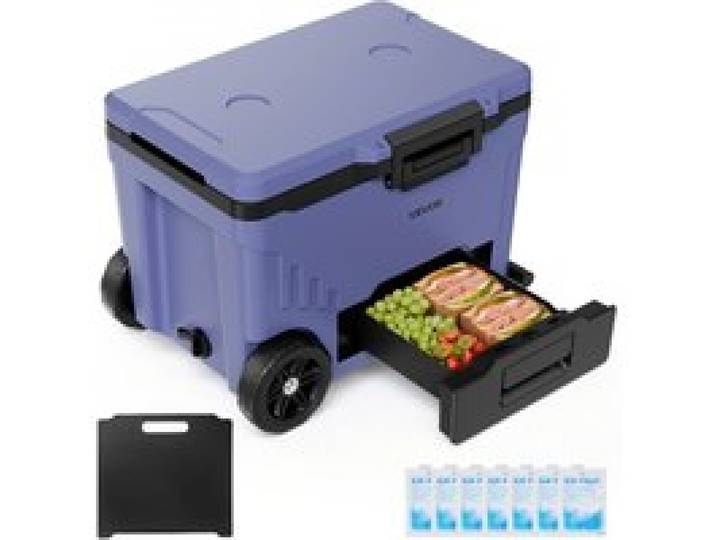 VEVOR Glacière Rigide à Roulettes 42,6 L Boîte Isotherme Rigide Portable, Pour Aliments Boissons Camping Pêche Pique-nique Jardin Plage, Rétention du Froid jusqu'à 48 H, Séparation Sec et Humide