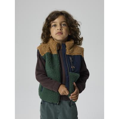 Plüschweste NAME IT "NMMMACEY TEDDY VEST BLOCK", Jungen, Gr. 116, grün (jungle grün), Plüsch, Obermaterial: 100% Polyester, normal, Westen, Kunstfaser