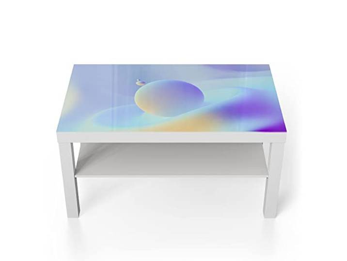 DEQORI Glastisch weiß groß 90x50 cm Motiv 3D Lowpoly Kugeln ausgefallener Beistelltisch aus Glas Hochglanz Couchtisch fürs Wohnzimmer moderner Couch Tisch mit Design