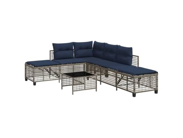 ZQQLVOO 3-teiliges Ecksofa-Set Garten, Grau, Polyrattan, Mit Kissen Verstellbarer Seitensitz, 5 Stufen, Hartglas-Tischplatte, Stahlrahmen, pflegeleicht