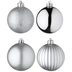 WellHome - Set mit 100 silbernen Weihnachtskugeln in PET-Röhren mit verschiedenen Designs und Oberflächen