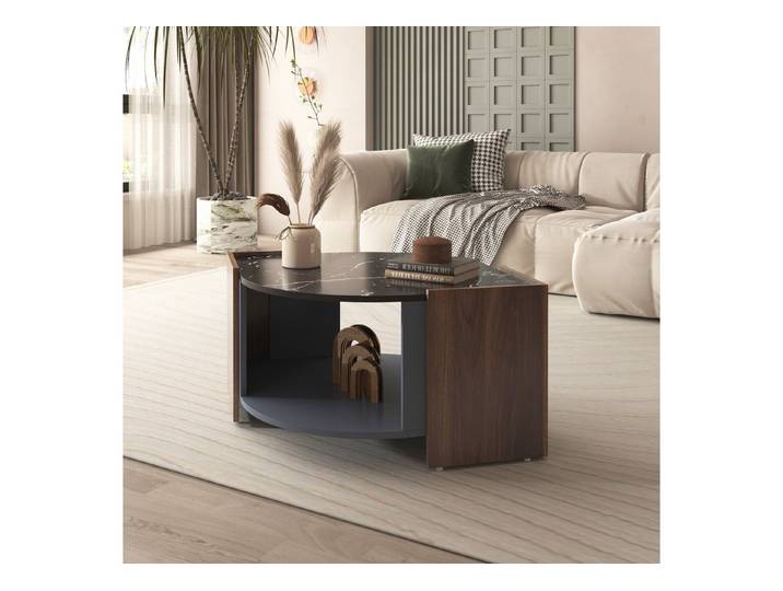 IDEASY Couchtisch Strukturierter Couchtisch Marmor & Walnuss - Kontrast