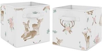 Sweet Jojo Designs Blush Pink, Mint Green and White Boho Woodland Deer Floral Collection Storage Bins