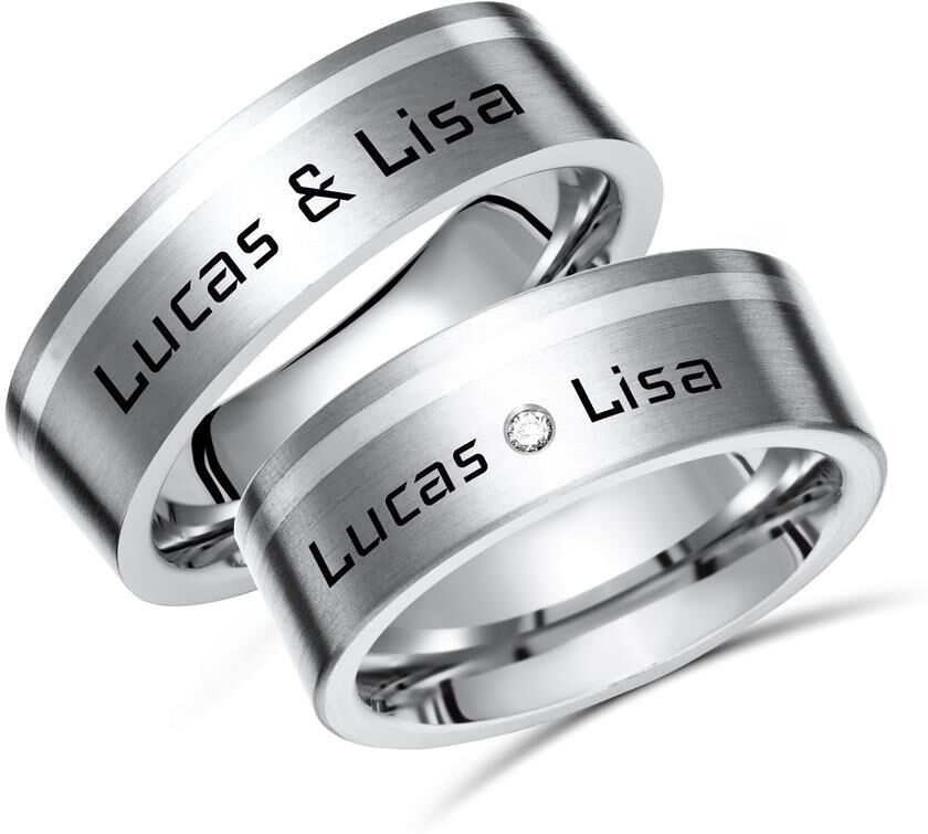 Unique Titan Eheringe mit Lasergravur Silbereinlage silber