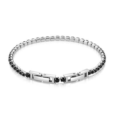 Armband ZEEME "Edelstahl Kristalle schwarz", schwarz, Armbänder, Damen, 17+3cm, Edelstahl, Armband