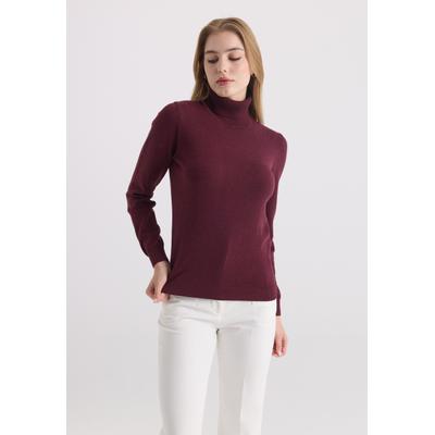 Rollkragenpullover FELIX HARDY "Rollkragenpullover", Damen, Gr. M, rot (bordeaux), 100% Baumwolle, hoch geschlossener Ausschnitt, Pullover Rollkragenpullover