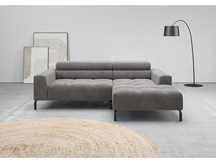 Ecksofa, Cord, Dunkelgrau, 223×179 cm, Kopfteilverstellung, Modern, Home-affaire