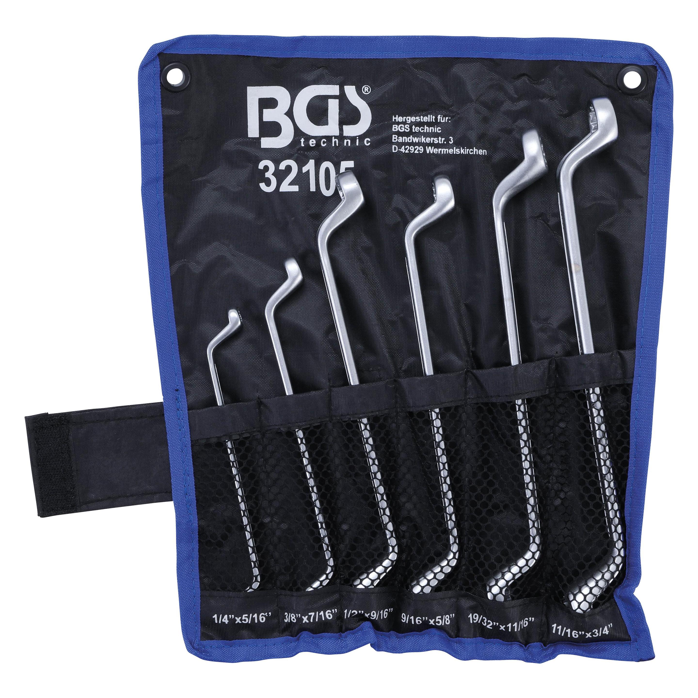 BGS Doppel-Ringschlüssel-Satz tief gekröpft Zollgrössen SW 1/4" - 3/4" 6-tlg. (32105)