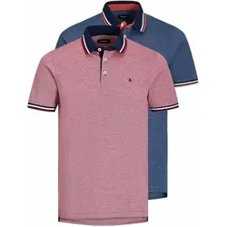 JACK AND JONES JACK&JONES Herren Poloshirts, 2er Pack - JJEPAULOS POLO 2PK, Kurzarm, einfarbig, Baumwolle, Größe 2XL in Rot Rot