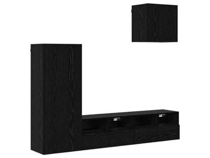 GKHPYURE Einheit für Wandfernseher, 4 Stück, schwarze Eiche, Holz 4 Scharniertüren, 12 Einlegeböden, Wandmontage, 60 kg Kapazität, für Wohnzimmer