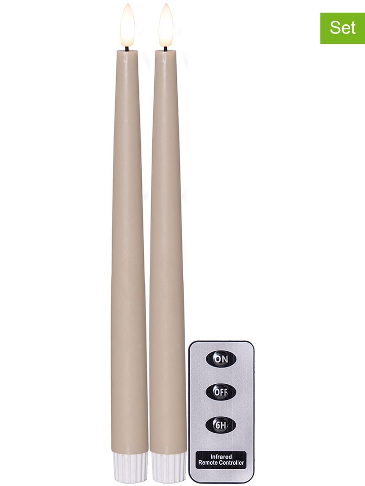 STAR Trading 2er-Set: LED-Kerzen "Flamme Slim" in Beige - (H)28,5 cm - onesize