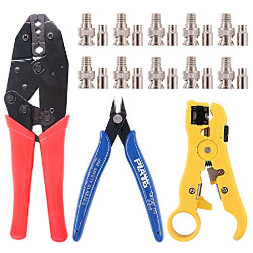 Swpeet 13-delige Professionele BNC Krimpklem Set met Connectoren, Krimptang, Draadstripper en Zijkniptang voor RG58, RG59 en RG6