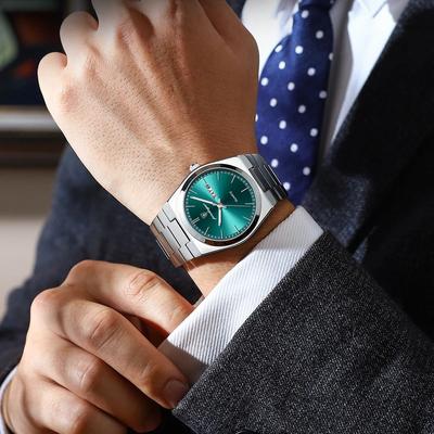 Quick Pick Pro POEDAGAR Executive Quartz Watch For Men Waterproof Stainless Steel Date & Day Wristwatch silver Green