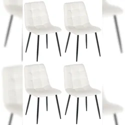 Décoshop26 - Set aus 4 modernen und bequemen Esszimmerstühlen in cremeweißem Samtstoff und schwarzem Metall 10_0001791