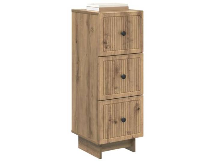 KTHLBRH Schrank mit Schubladen 33 x 34,5 x 90 cm Eiche Handwerk Robustes Holz, Griffe aus Metall, 3 ausziehbare Schubladen, Wandbefestigung