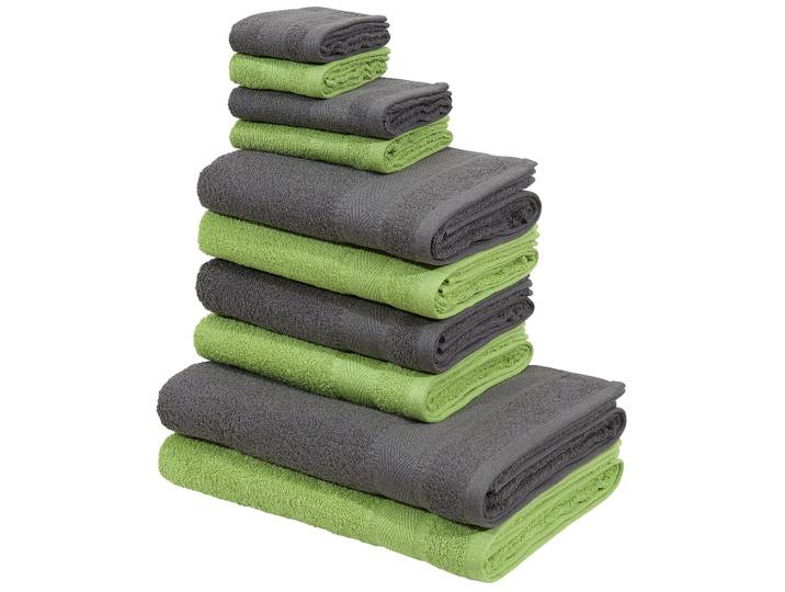 Handtuch Set OTTO HOME Afri, Duschtücher, Handtücher, Gästetücher, Seiftücher , grün (grün, anthrazit), Walkfrottee, Walkfrottee, Obermaterial: 100% Baumwolle, Handtuch-Sets, Handtuch Set, zweifarbig, 100% Baumwolle, weich, mit Bordüre