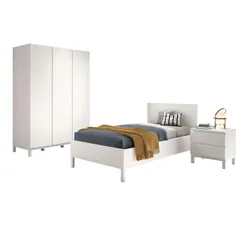 KINDERZIMMER SET Keely Kiefer weiß Einzelbett Nachtkonsole Schrank
