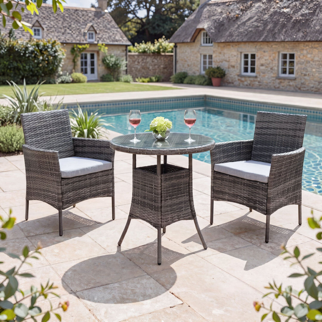 Marlow Home Co. Twilley 2 - Person Wicker Patio Dining Set with Round Table , Cushions Included Glass 2