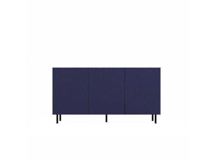 Buffet bas - CDF - CAMI - 3 portes - 150x40x78cm - Bleu mat & aspect bois