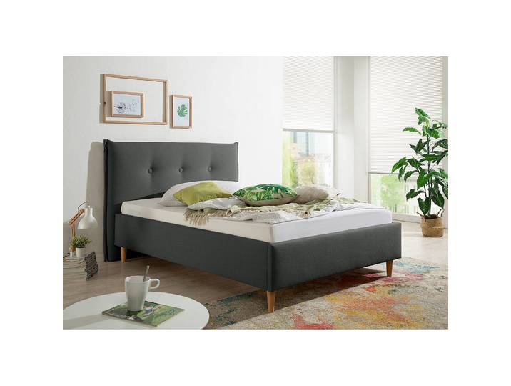 Polsterbett Windham 160 x 200cm Strukturstoff Grau/Dunkelgrau