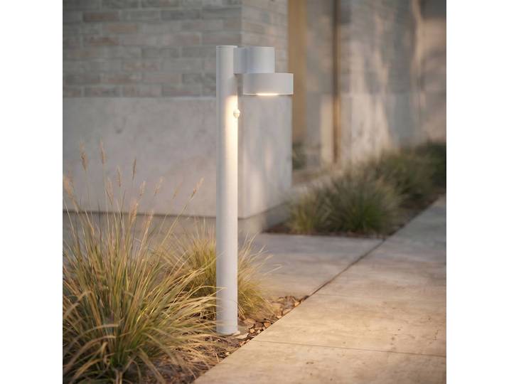 Lucande LED-Wegelampe Elune, hellgrau, Sensor, IP44, 77 cm Elune, alu / grau / zink, Aluminium, Modern