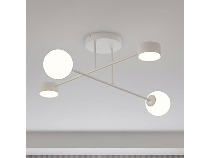 home24 Plafondlamp Holon 64 x 23 x 64cm wit/wit 4 opaalglas, staal G9/GX53