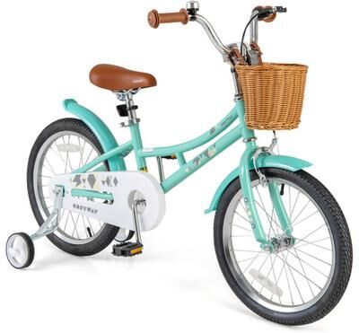 Costway 18 Inch Kids Bike Bicycle with Training Wheels and 2 Brake System Ages 4-8 Years Old-18 inches