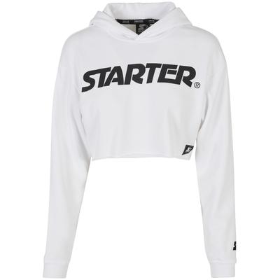 Rundhalspullover STARTER BLACK LABEL "Starter Black Label Damen Ladies Starter Cropped Hoody", Damen, Gr. L, weiß, 65% Baumwolle, 35% Polyester, unifarben, oversize, ohne Ausschnitt, Pullover Rundhalspullover