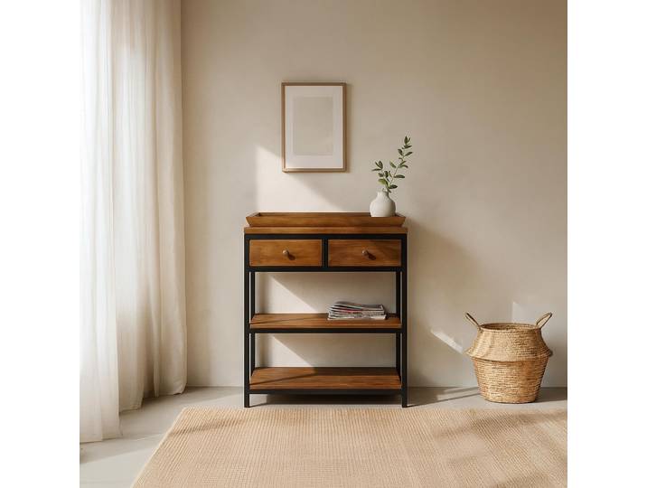 Console en bois naturel et pieds en métal - Modula