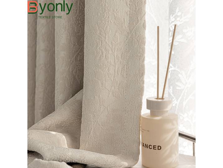 Rideaux d'ombrage en Chenille épaisse Jacquard crème française, pour chambre à coucher, salon, fenêtre française, balcon, rideau fini