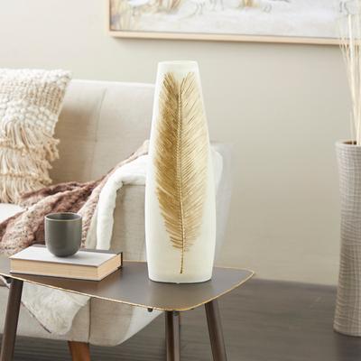 ARCILLA ELEMENTAL Cream Polystone Vase with Gold Leaf Relief