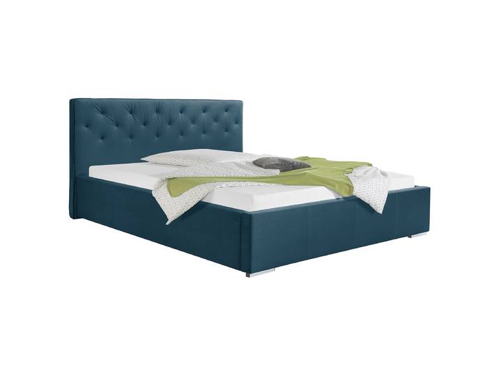 Polsterbett mit opt. Matratze 180 x 200cm Samt Onoli Blau ohne Matratze ohne Lattenrost & Matratze