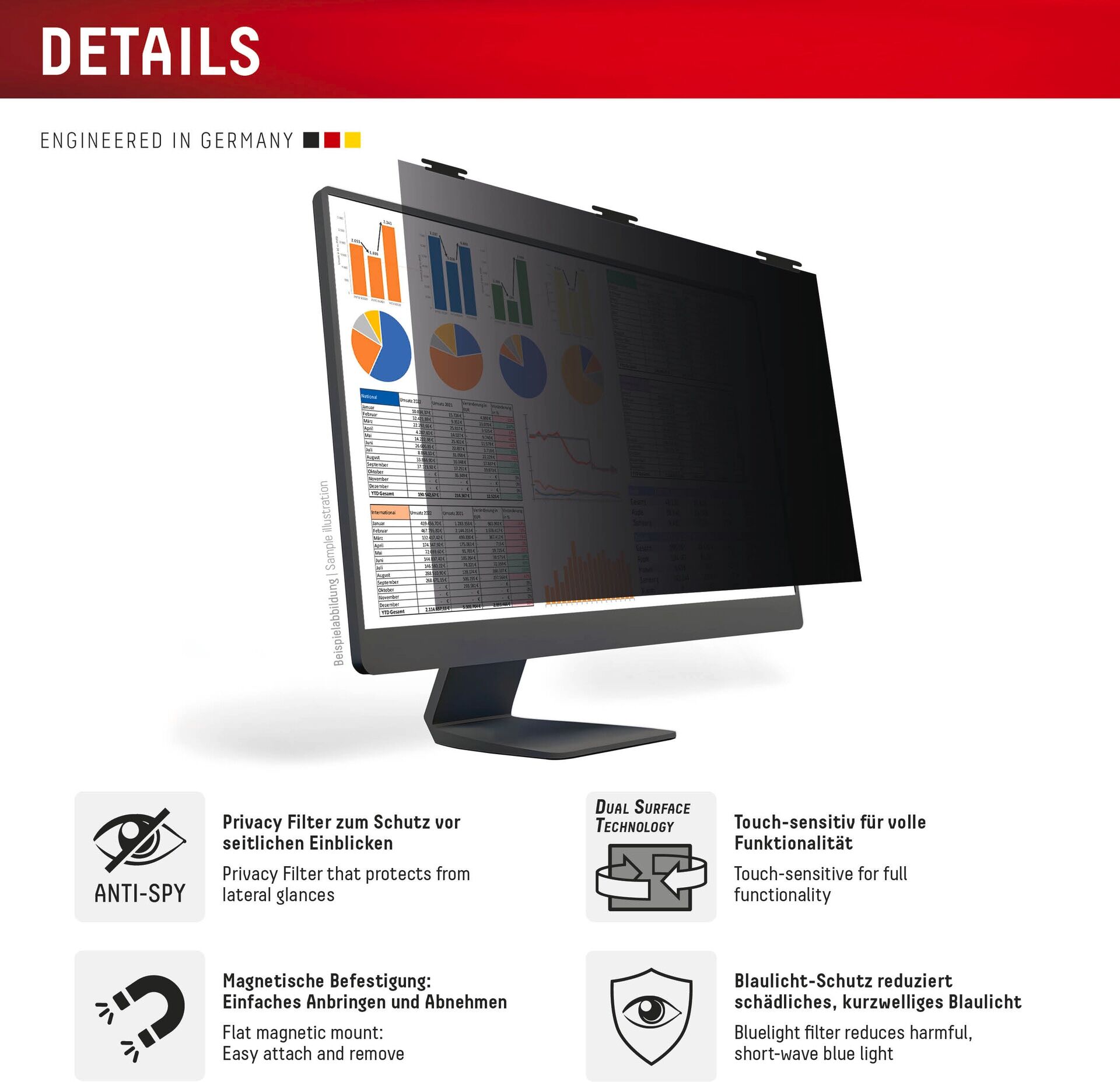 Displex Displayschutzfolie "Privacy Safe Blickschutzfilter", schwarz, B:39cm H:5cm T:63mm, Displayfolien, Blickschutzfolie, Schutzfolie, Bildschirmschutz, kratz- & stoßfest, Displayschutzfolie