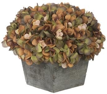 House of Silk Flowers Faux Hydrangea in Grey Washed Wood Cube Planter
