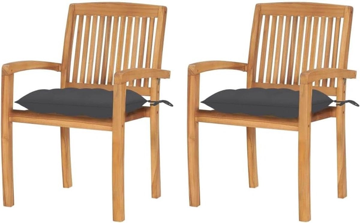 Antraciet stapelbare houten tuinstoelen set met armleuningen