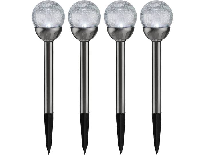 4er-Set Solar-Gartenlampe mit Crackle-Effekt-Kugel & Erdspiess, weiss & bunt