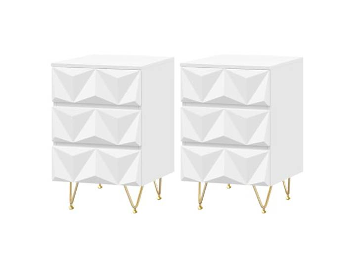 EUGAD Nachttisch 2er Set Weiß/Gold 3D-Effekt 3 Schubladen B40 3 Schubladen; 3D-Effekt; Farbe: Weiß + Gold; 40x62,5x40 cm; für Schlafzimmer