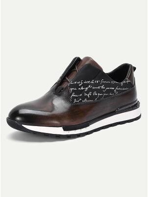 LightInthebox Men's Brown Leather Sneakers with Floral Accents, Trendy Wedding Shoes, Perfect for Groom Wedding Attendees