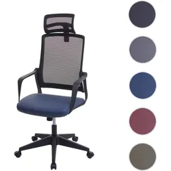 Bürostuhl HWC-J52, Drehstuhl Schreibtischstuhl, ergonomisch Kopfstütze, Kunstleder ~ blau-grau